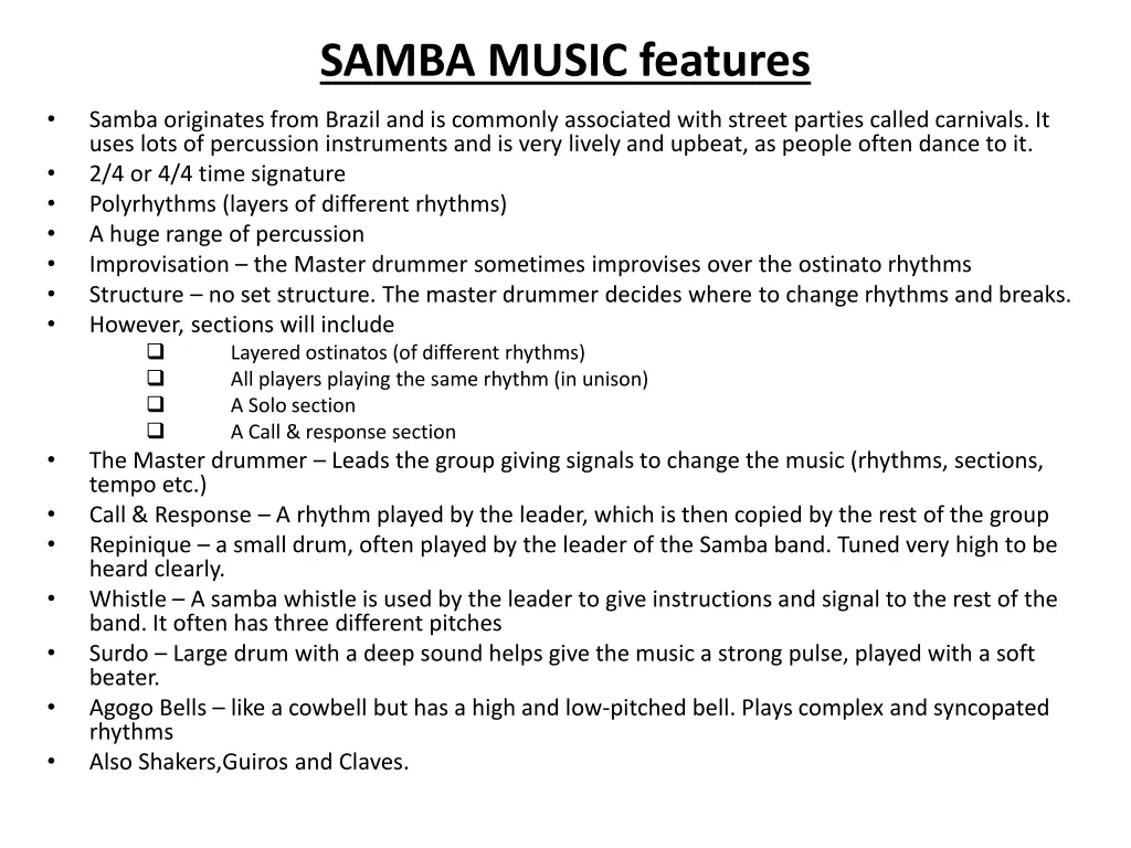 samba music features