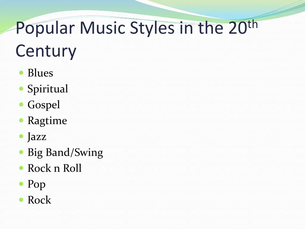 popular music styles in the 20 th century