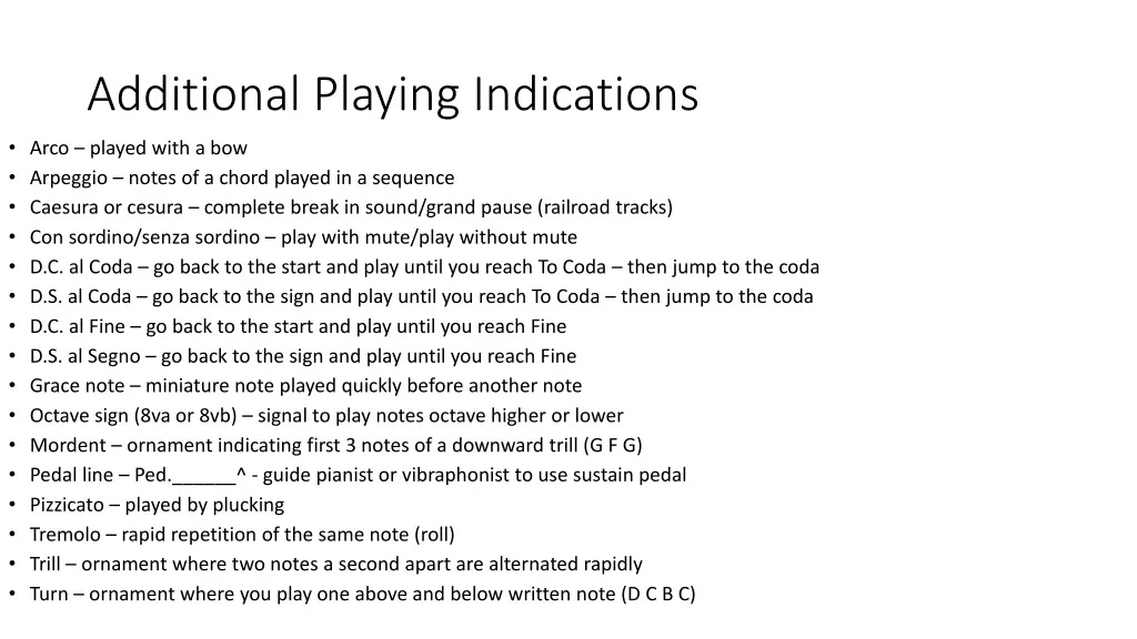 additional playing indications