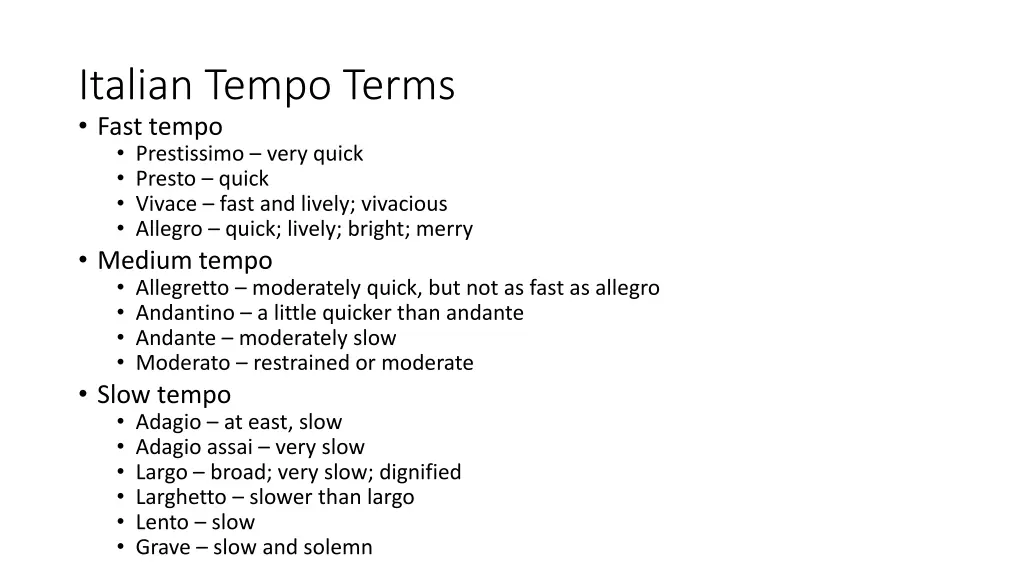 italian tempo terms fast tempo prestissimo very