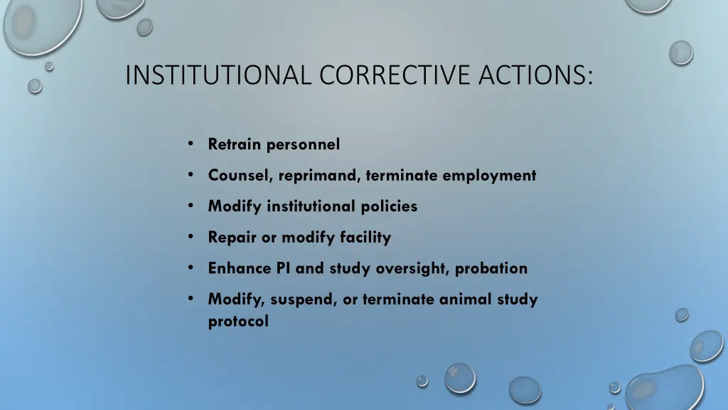 institutional corrective actions