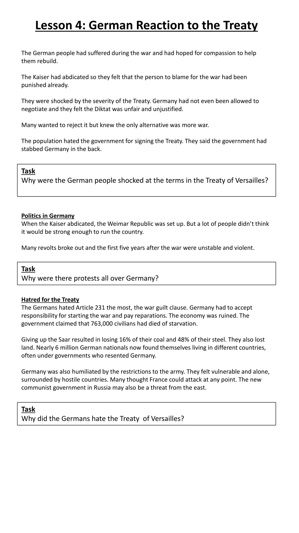 lesson 4 german reaction to the treaty