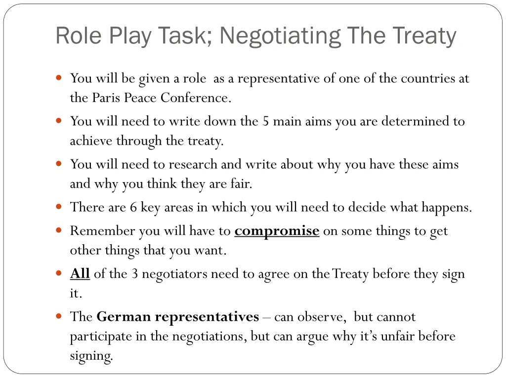 role play task negotiating the treaty