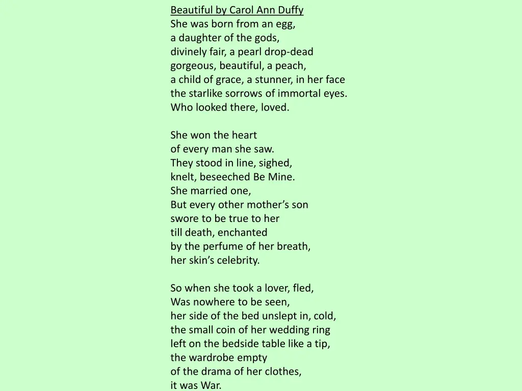 beautiful by carol ann duffy she was born from