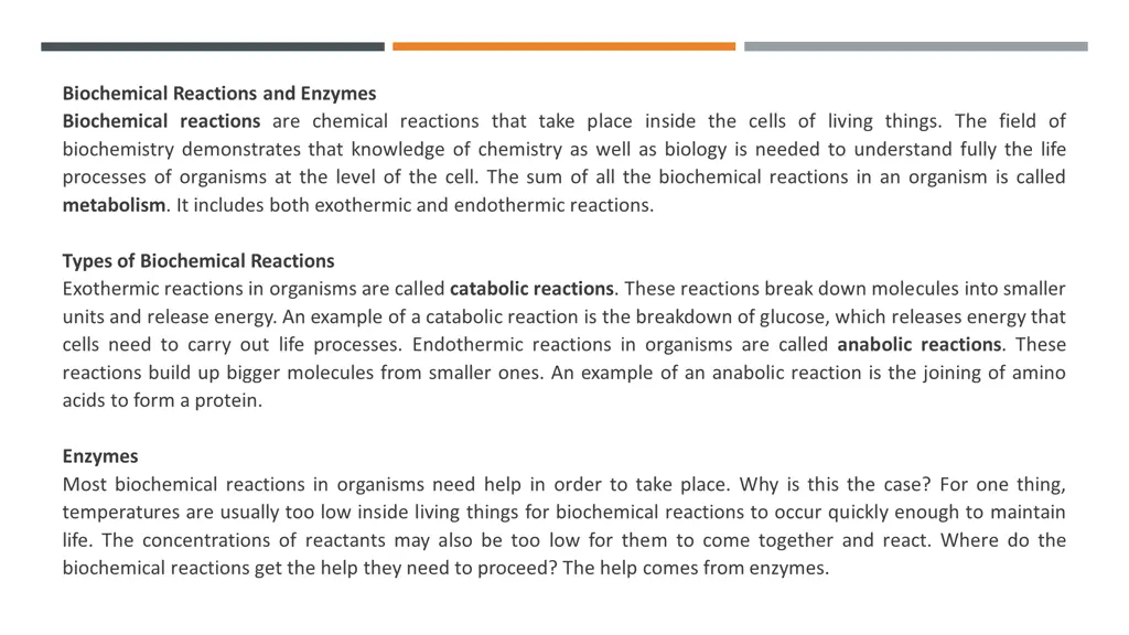 biochemical reactions and enzymes biochemical