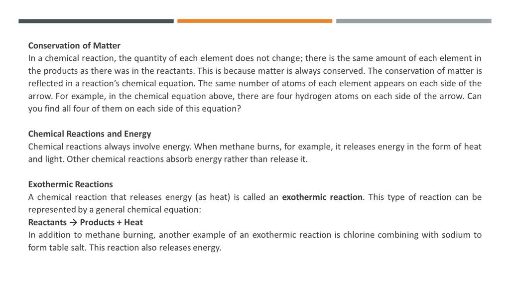 conservation of matter in a chemical reaction