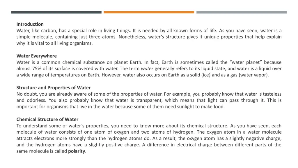 introduction water like carbon has a special role