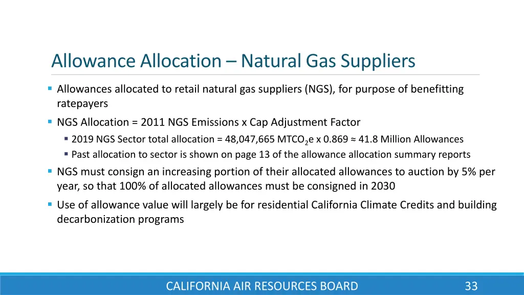 allowance allocation natural gas suppliers