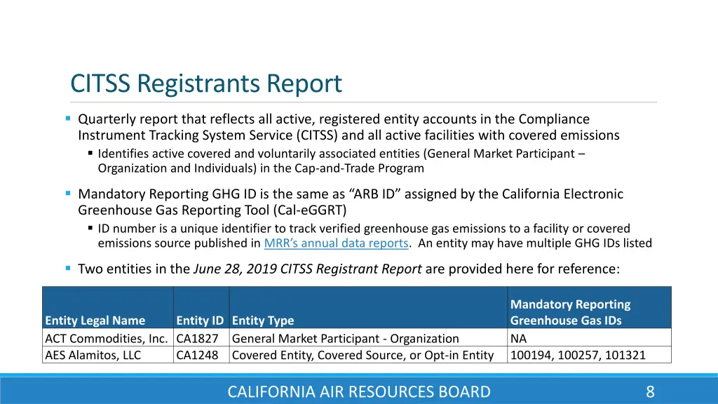 citss registrants report