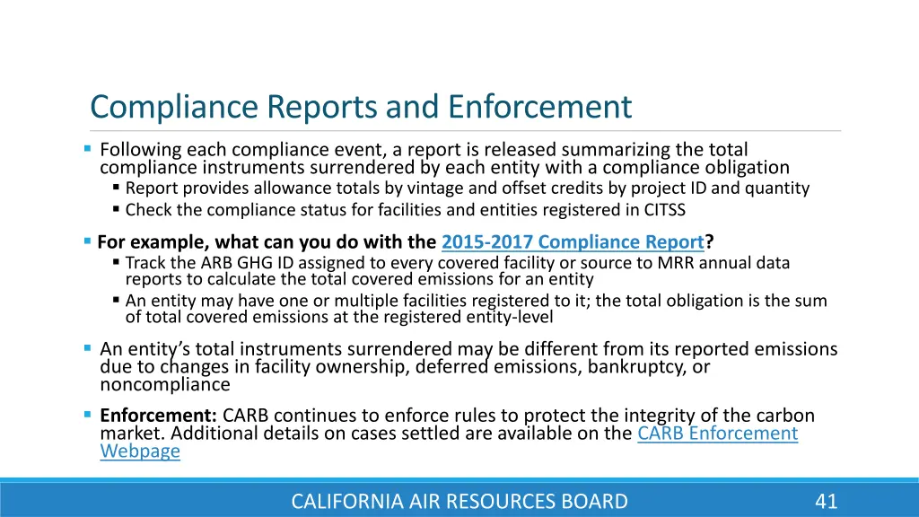 compliance reports and enforcement following each