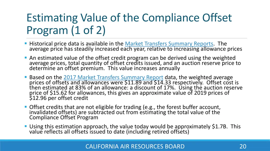 estimating value of the compliance offset program