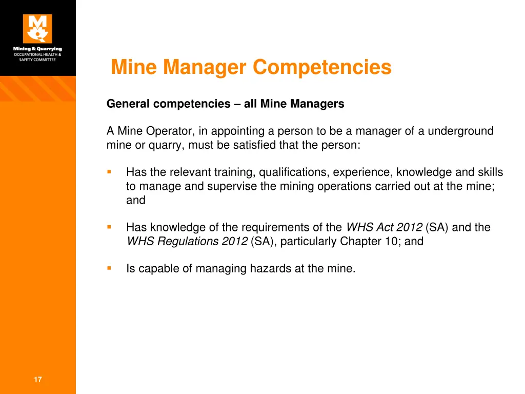 mine manager competencies 1