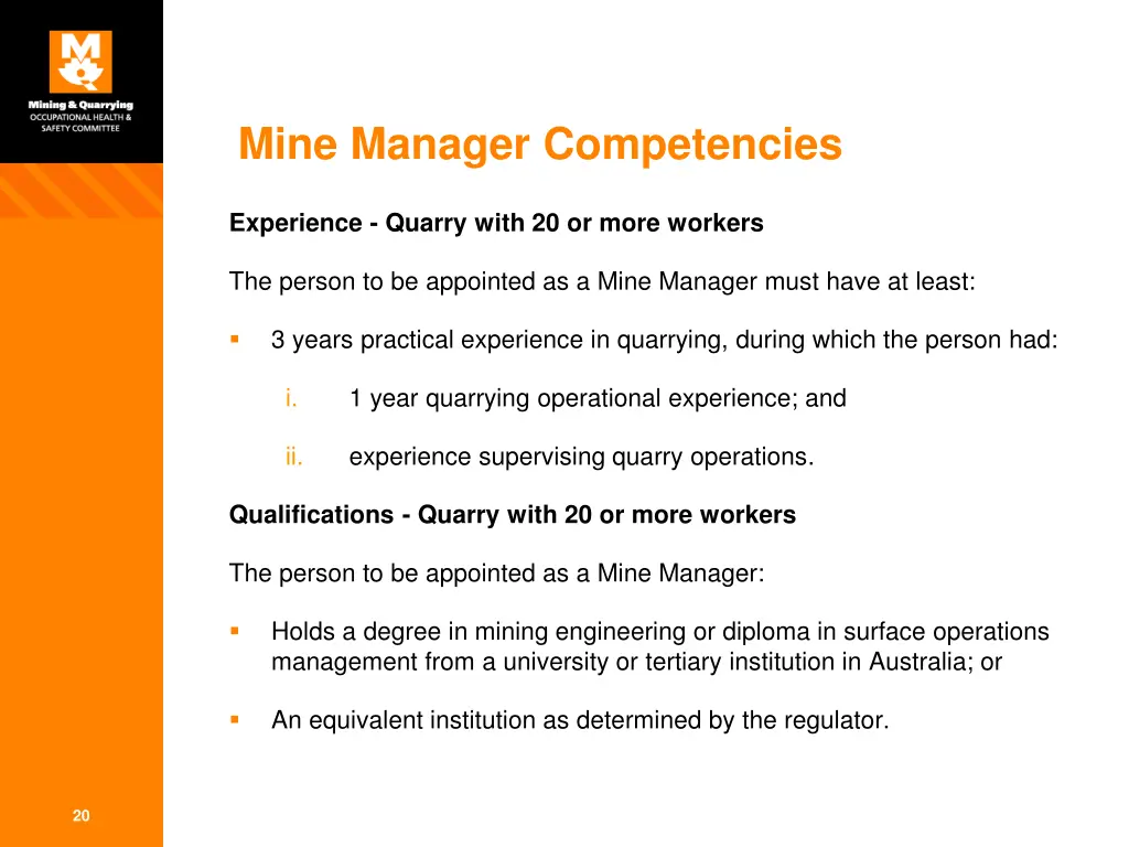 mine manager competencies 4