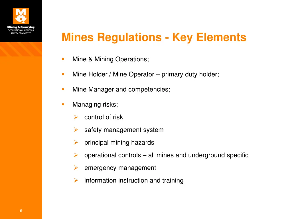 mines regulations key elements