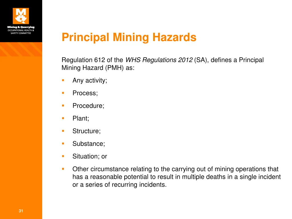 principal mining hazards