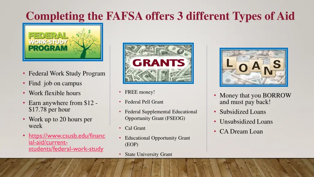 completing the fafsa offers 3 different types