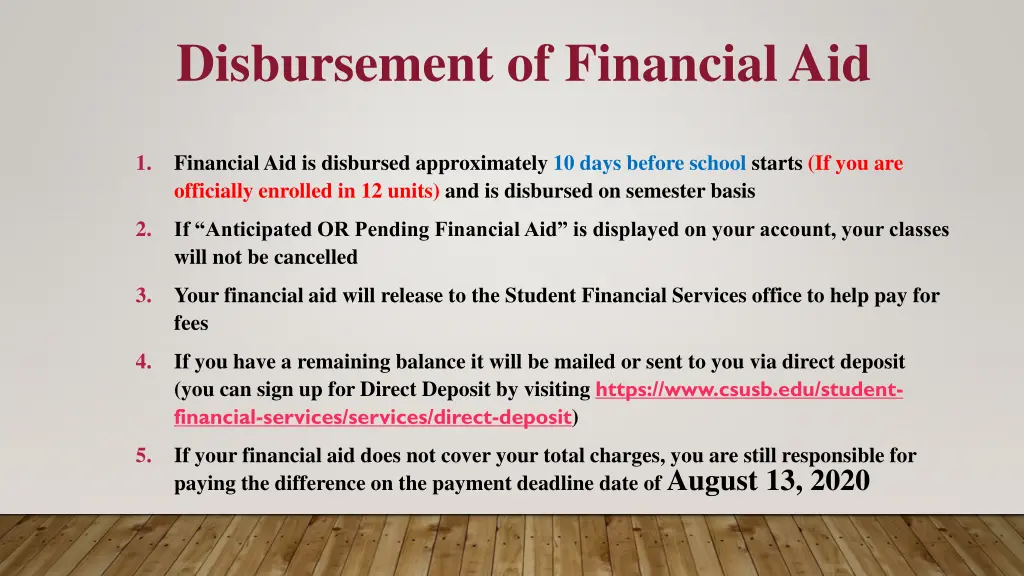 disbursement of financial aid