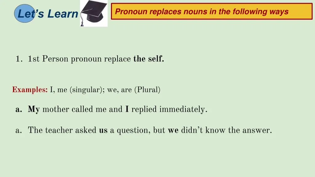 pronoun replaces nouns in the following ways