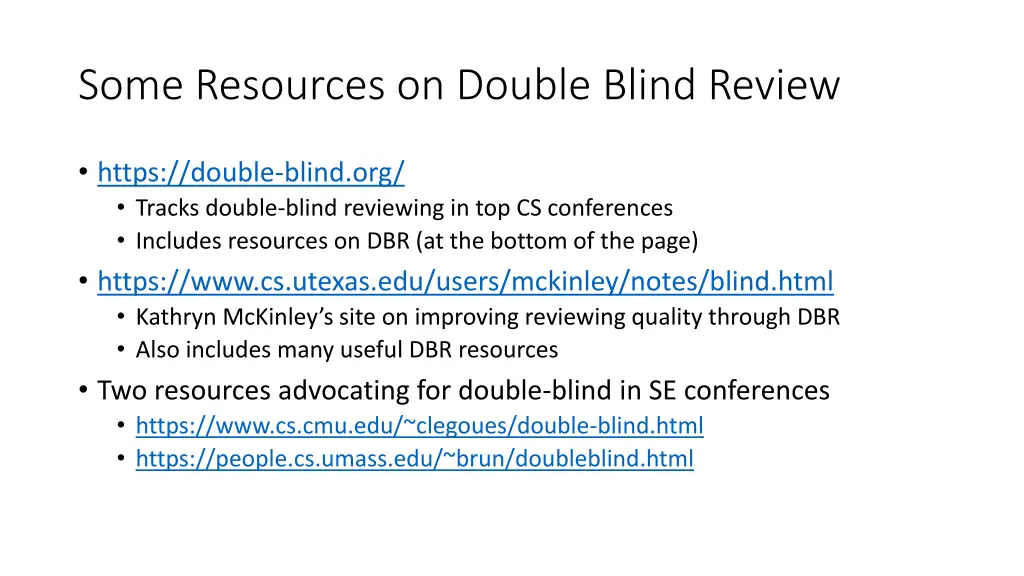 some resources on double blind review