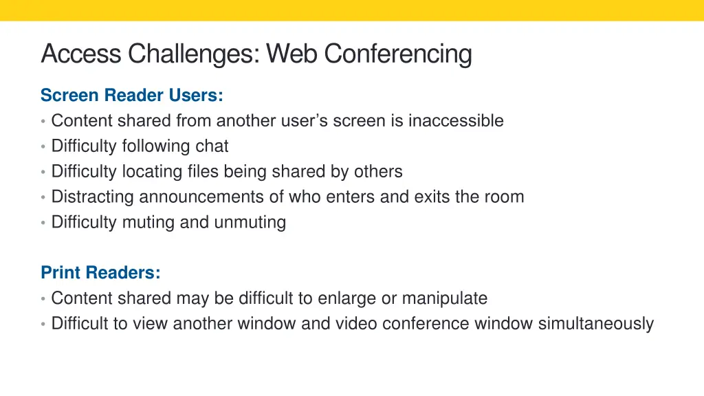 access challenges web conferencing