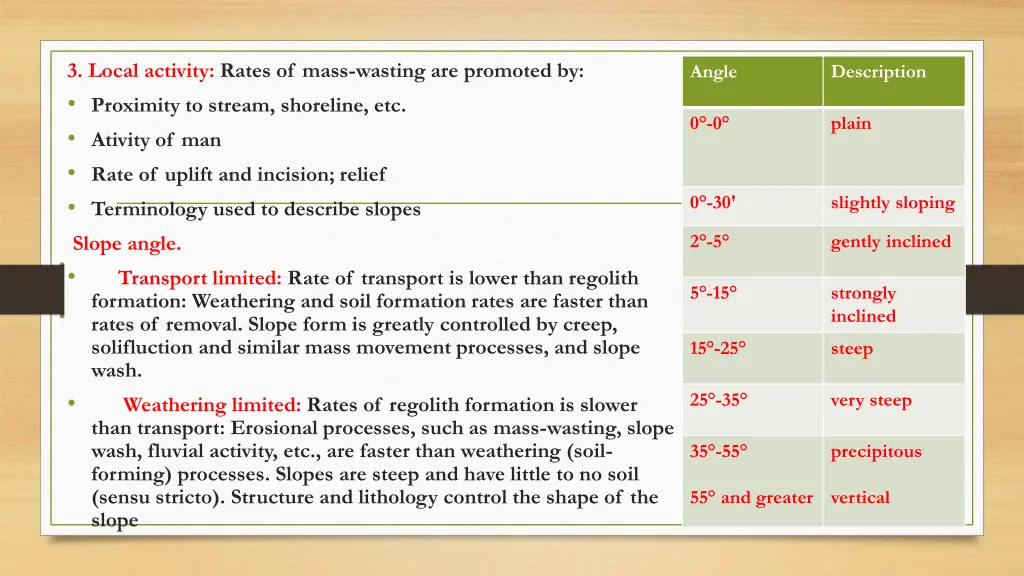 3 local activity rates of mass wasting