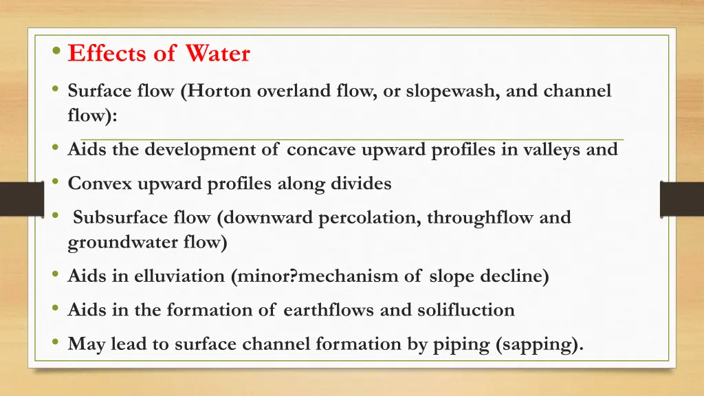 effects of water surface flow horton overland