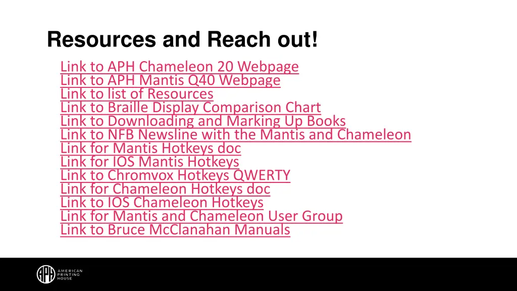 resources and reach out link to aph chameleon