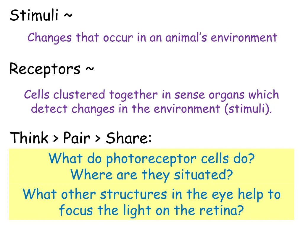 stimuli changes that occur in an animal