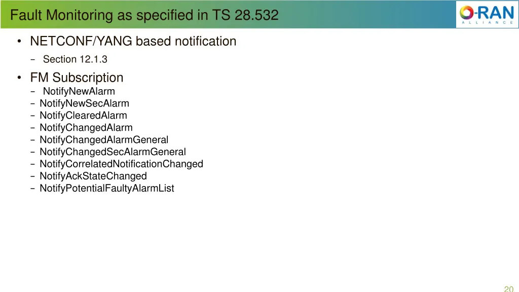 fault monitoring as specified in ts 28 532