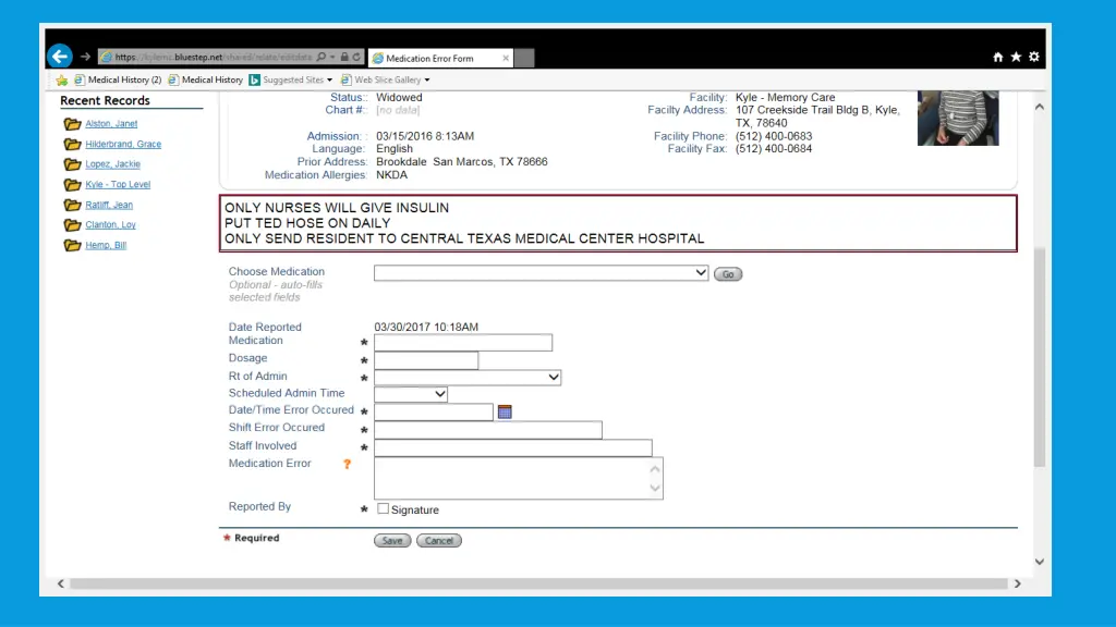 medication error form internet explorer