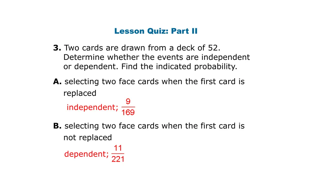 lesson quiz part ii