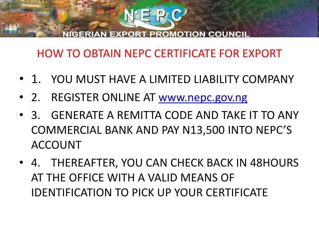 how to obtain nepc certificate for export