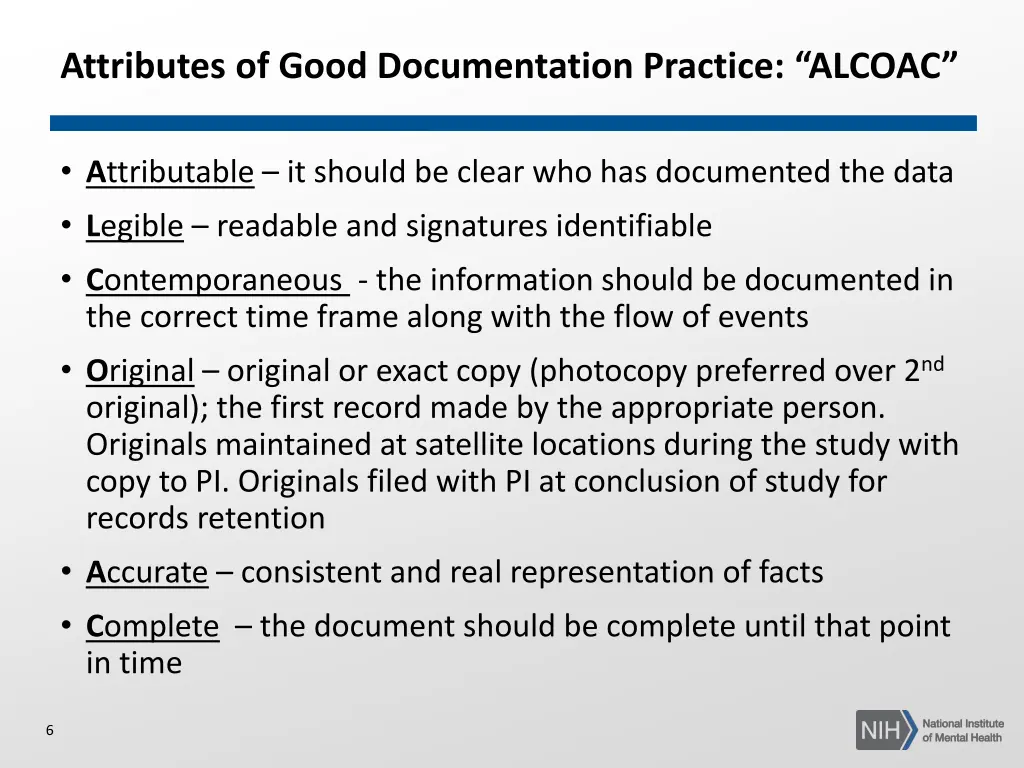 attributes of good documentation practice alcoac