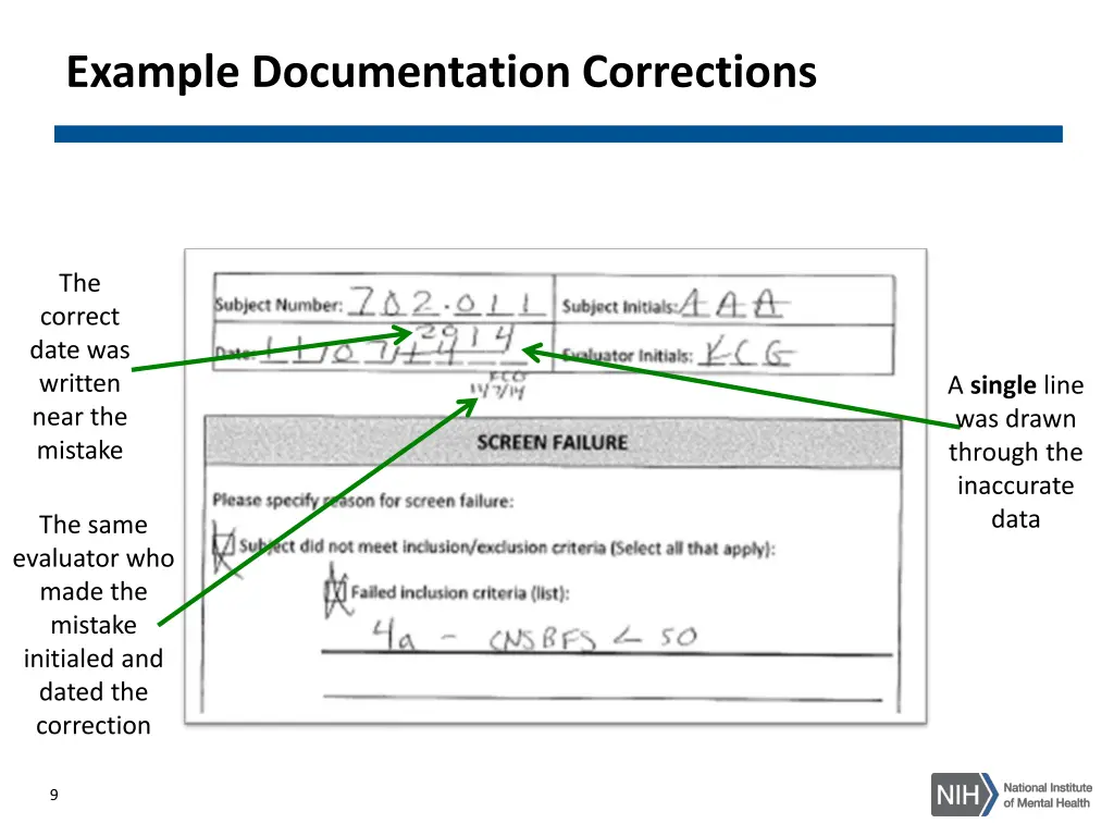 example documentation corrections