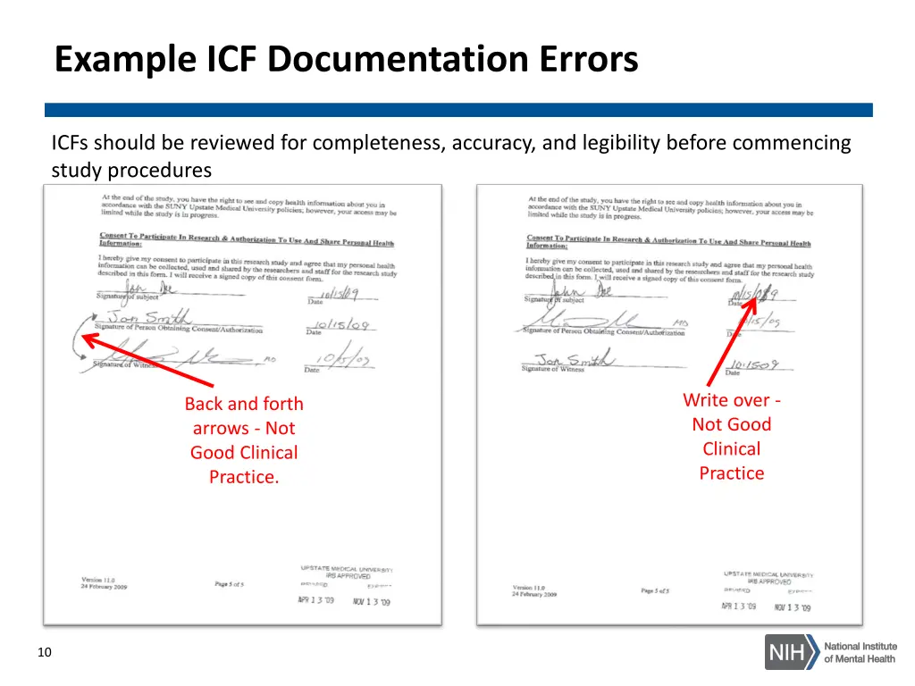 example icf documentation errors