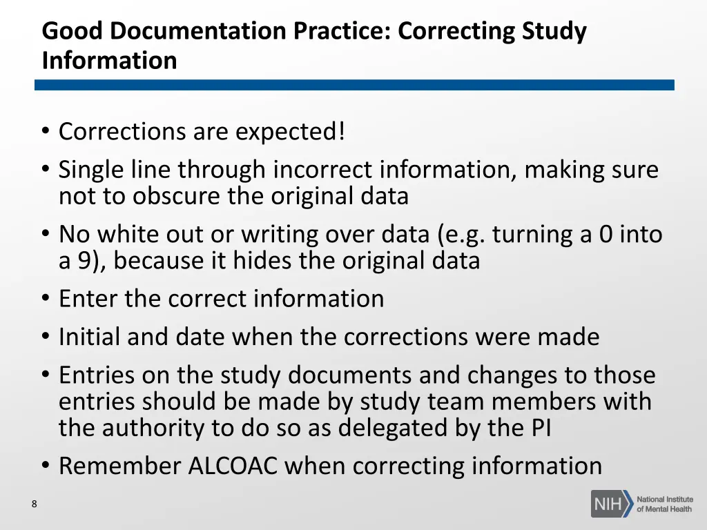 good documentation practice correcting study