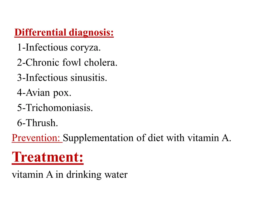 differential diagnosis 1 infectious coryza