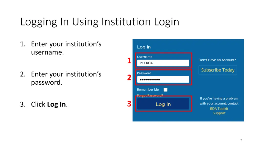 logging in using institution login