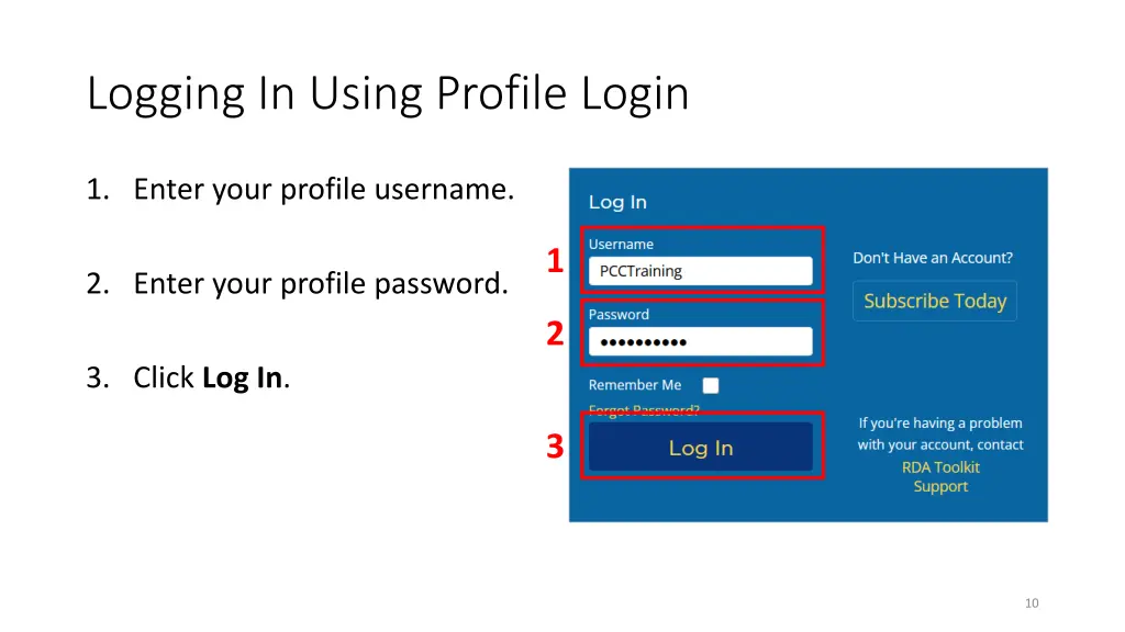 logging in using profile login