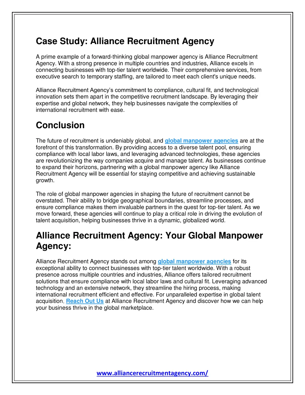 case study alliance recruitment agency