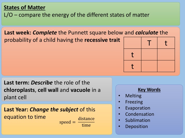 states of matter l o compare the energy