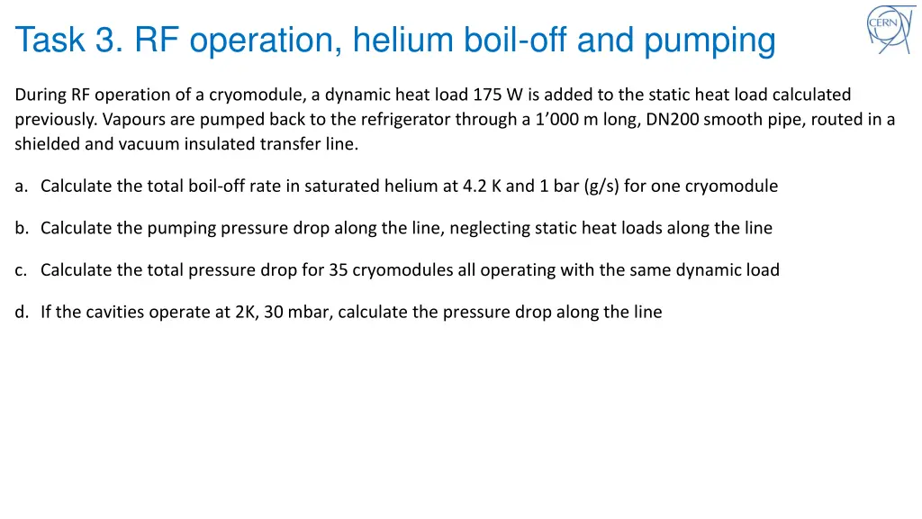 task 3 rf operation helium boil off and pumping