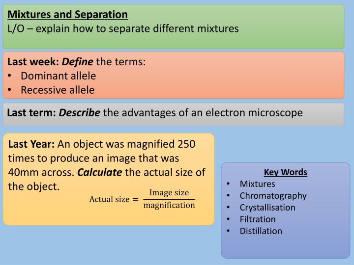 mixtures and separation l o explain