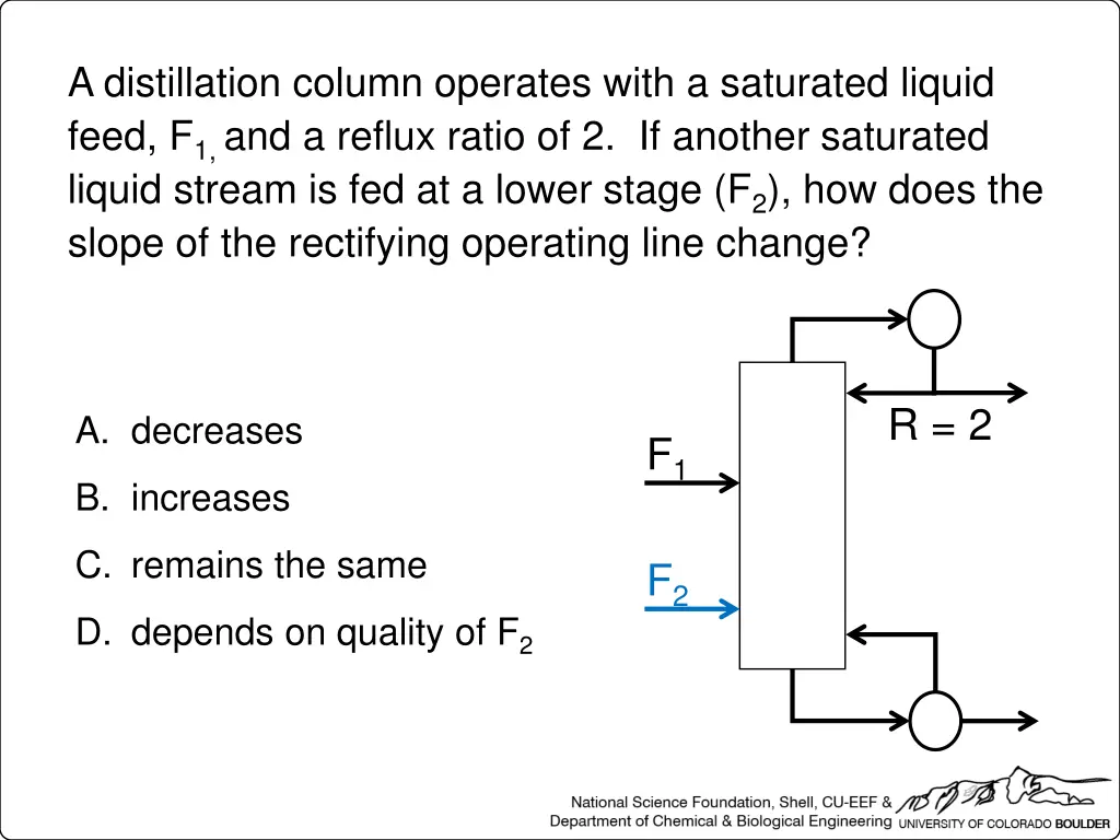 a distillation column operates with a saturated