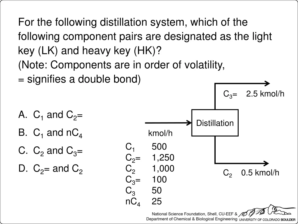 for the following distillation system which