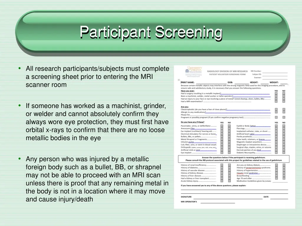 participant screening