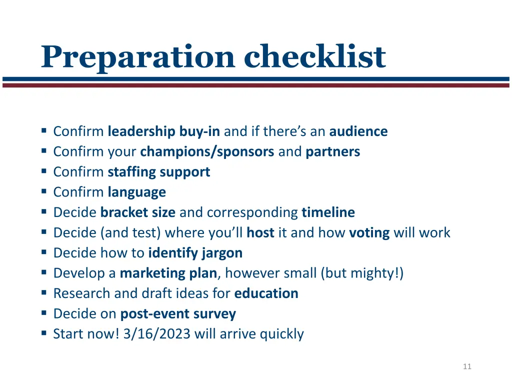 preparation checklist