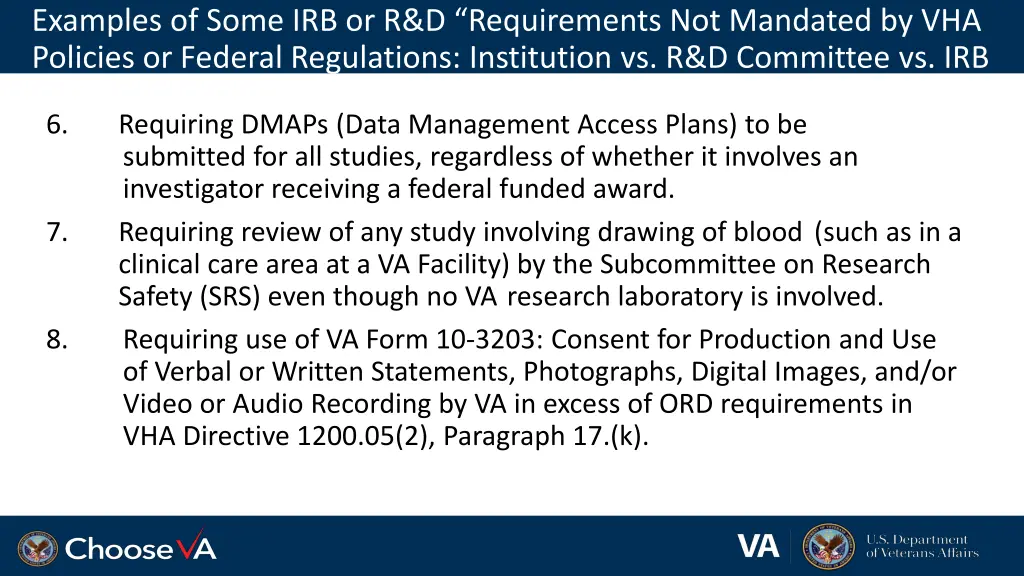 examples of some irb or r d requirements