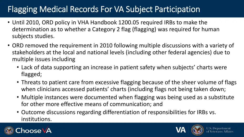 flagging medical records for va subject