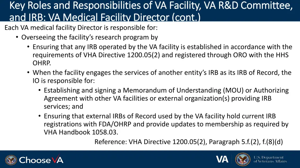 key roles and responsibilities of va facility 1